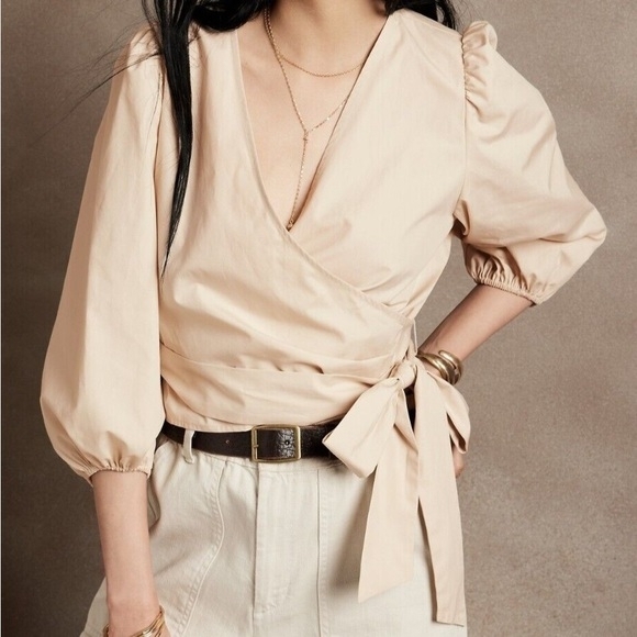 Banana Republic Puff Sleeve Wrap Blouse - Picture 1 of 2